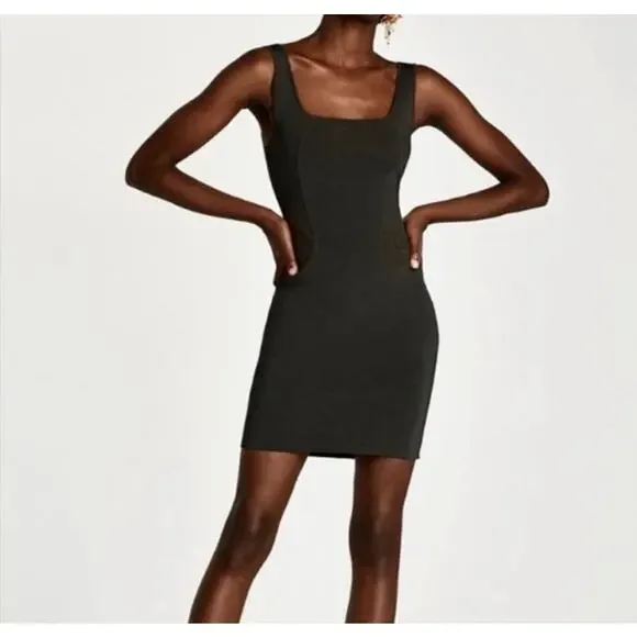 Zara Black Bodycon Dress Size Small Sheer Cut Out Waist Sleeveless - Picture 8 of 8